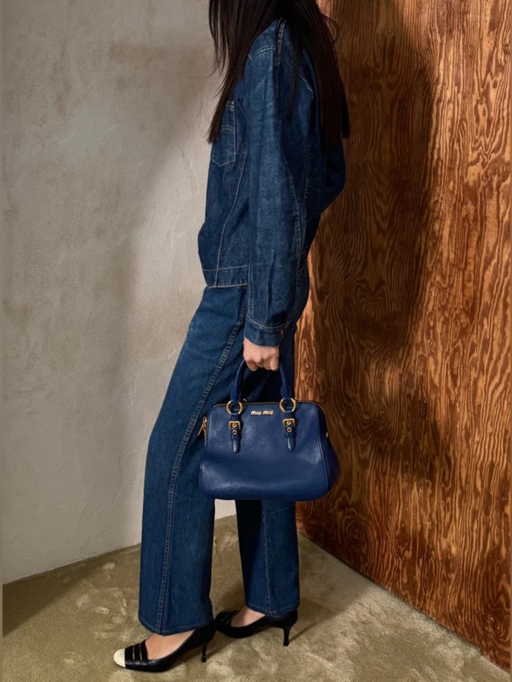 Miu Miu Navy Blue Leather Top-Handle Crossbody Bag